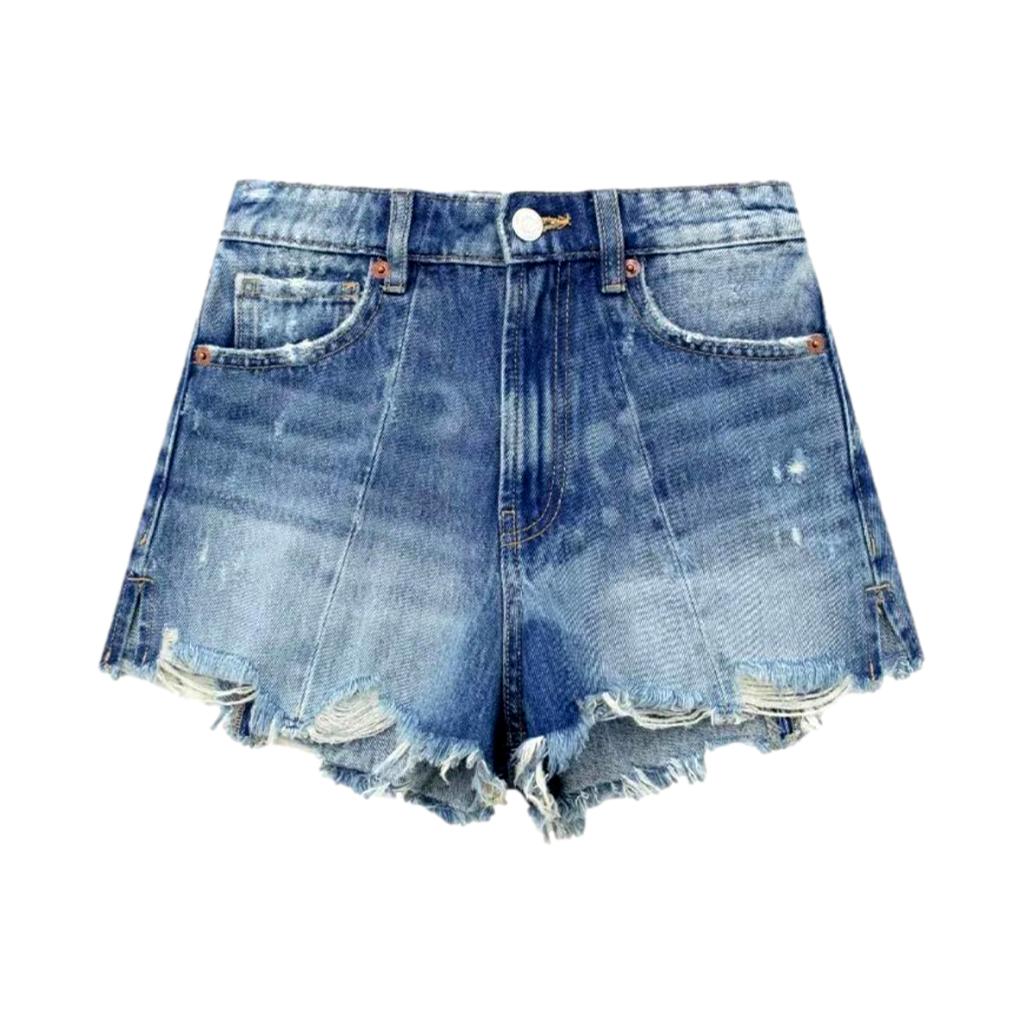 Distressed-Jeansshorts mit weitem Bein