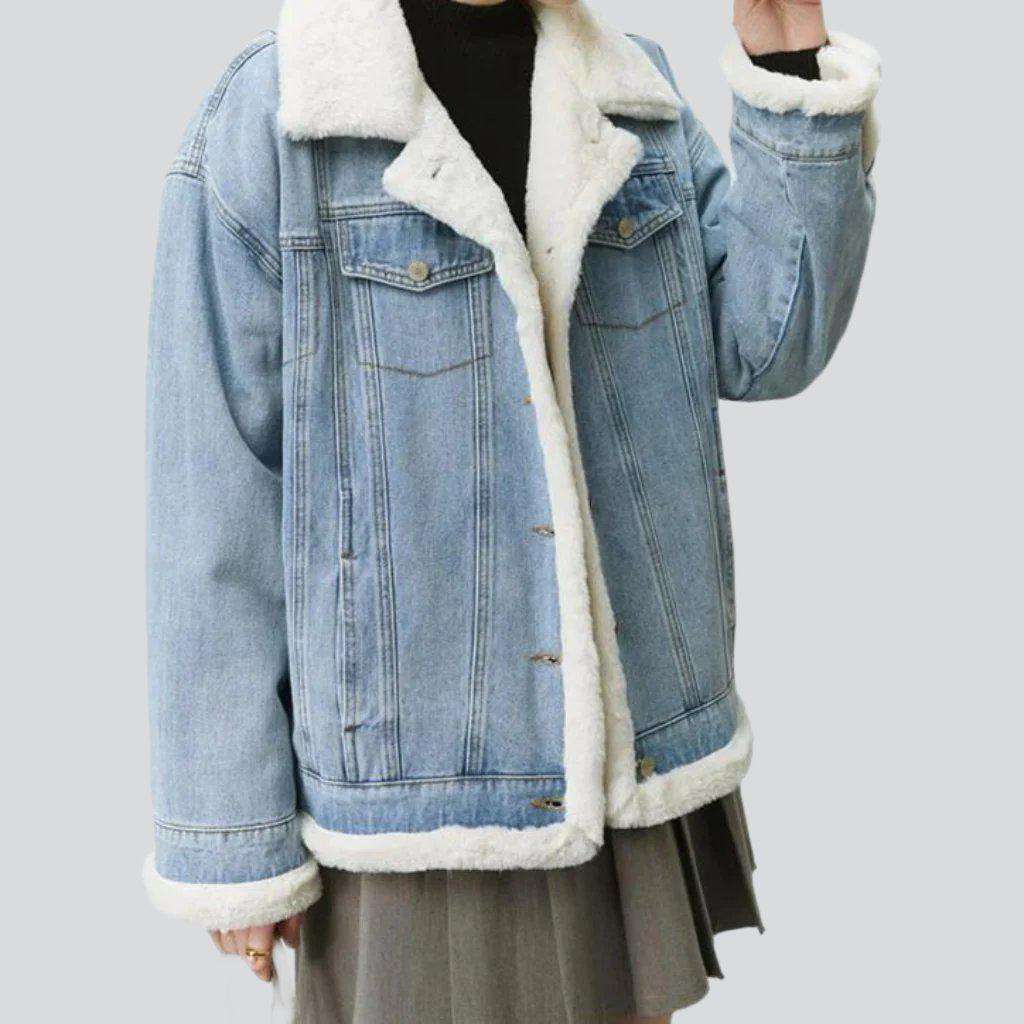 Lamb fleece women denim jacket