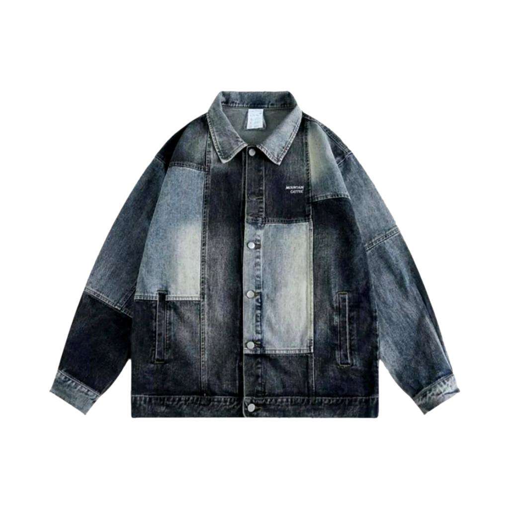 Dark patchwork men denim jacket