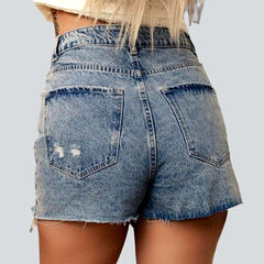 Distressed legs rhinestone denim shorts