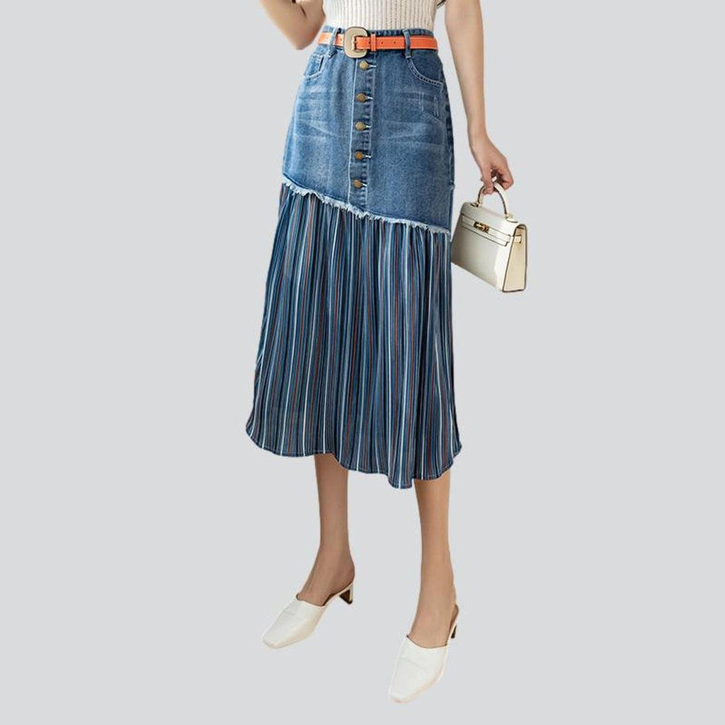 Pleated women denim skirt