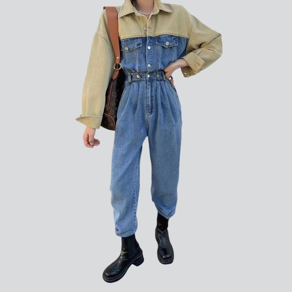 Two-color women denim overall