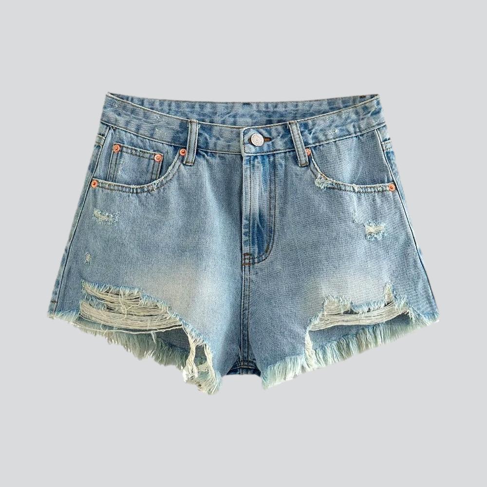 Streetwear wide distressed jean shorts