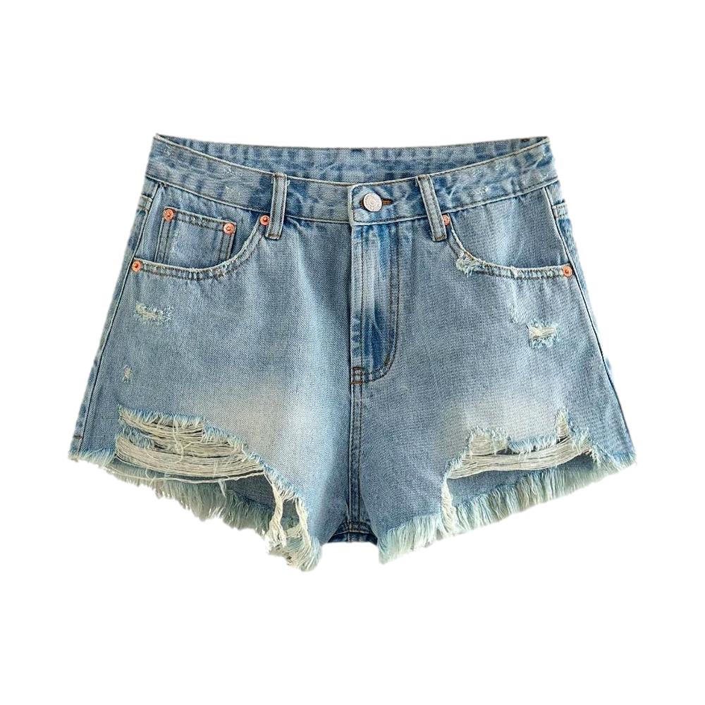 Shorts vaqueros anchos y desgastados de estilo urbano