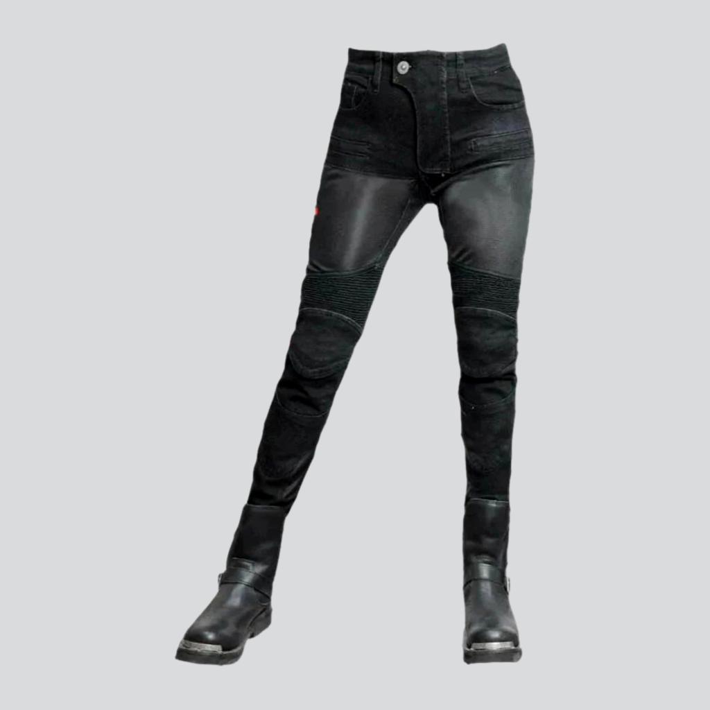 Patchwork biker jeans for women