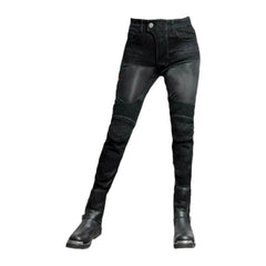 Vaqueros biker con patchwork para mujer