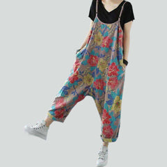 Floral print baggy denim jumpsuit