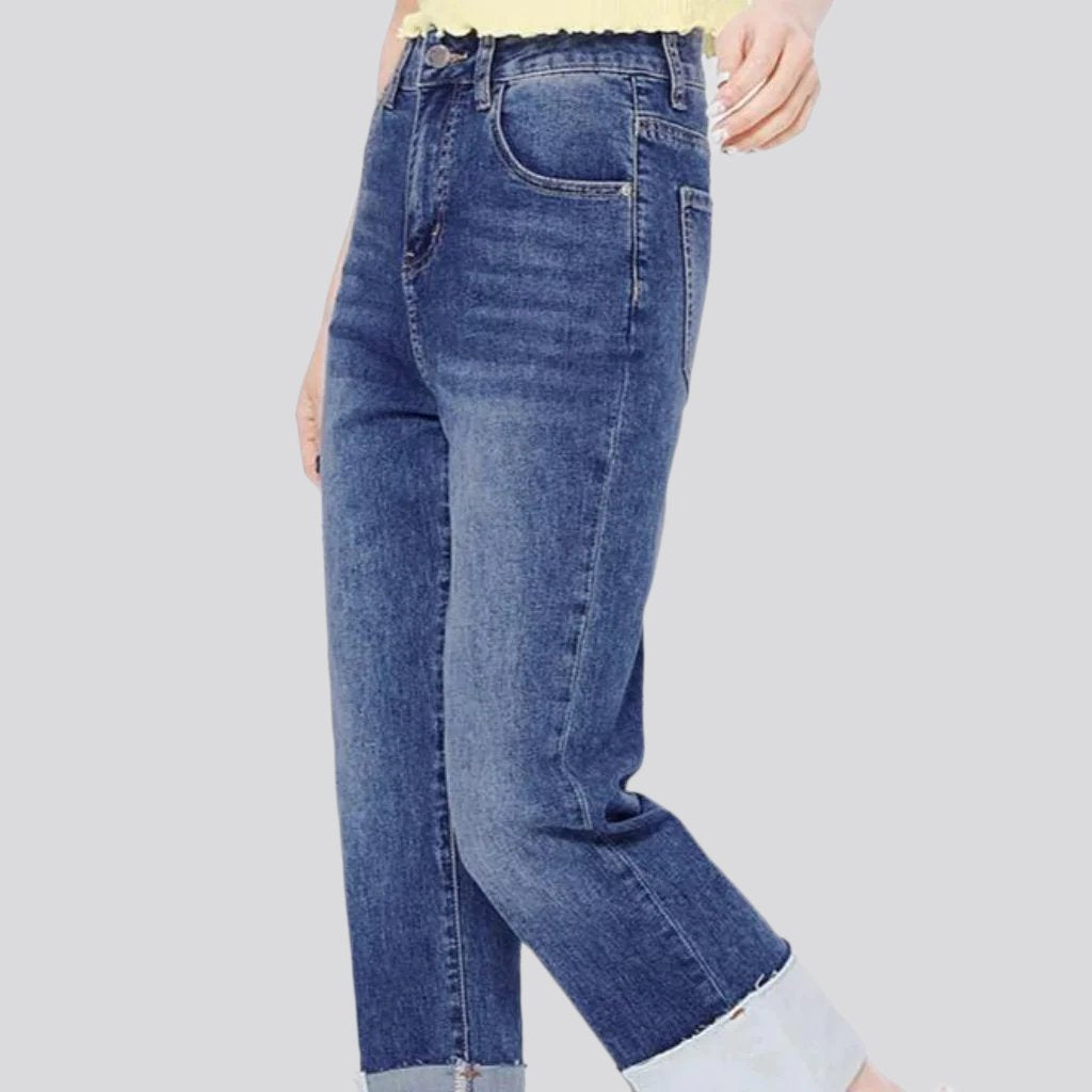 Rolled hem straight women jeans