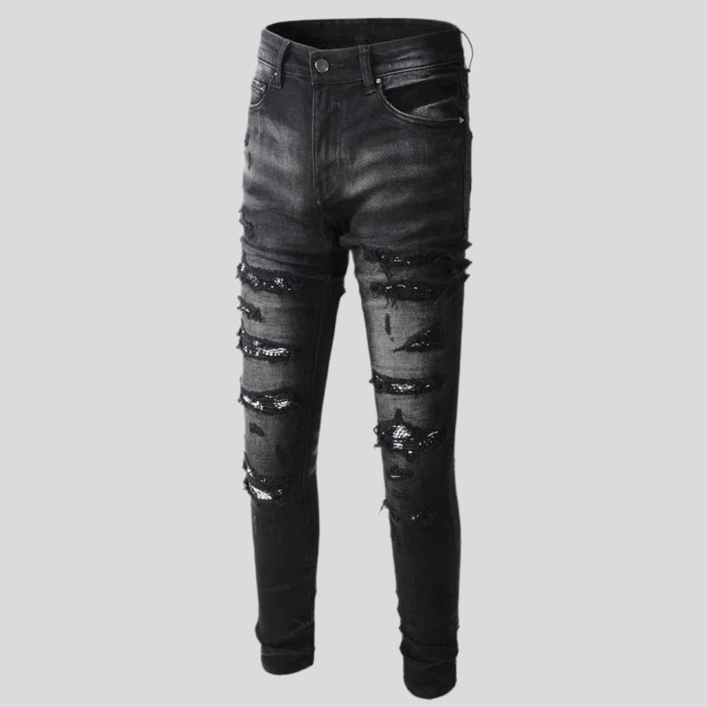 Stylish distressing skinny men jeans