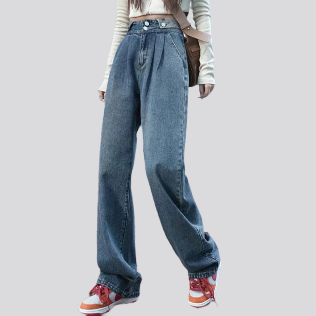 Pleated waistline street jeans