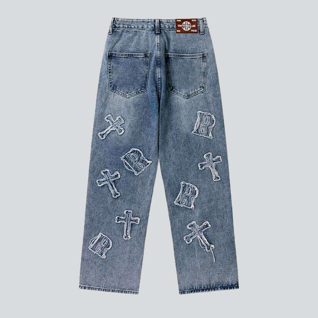 Letter embroidery baggy men jeans