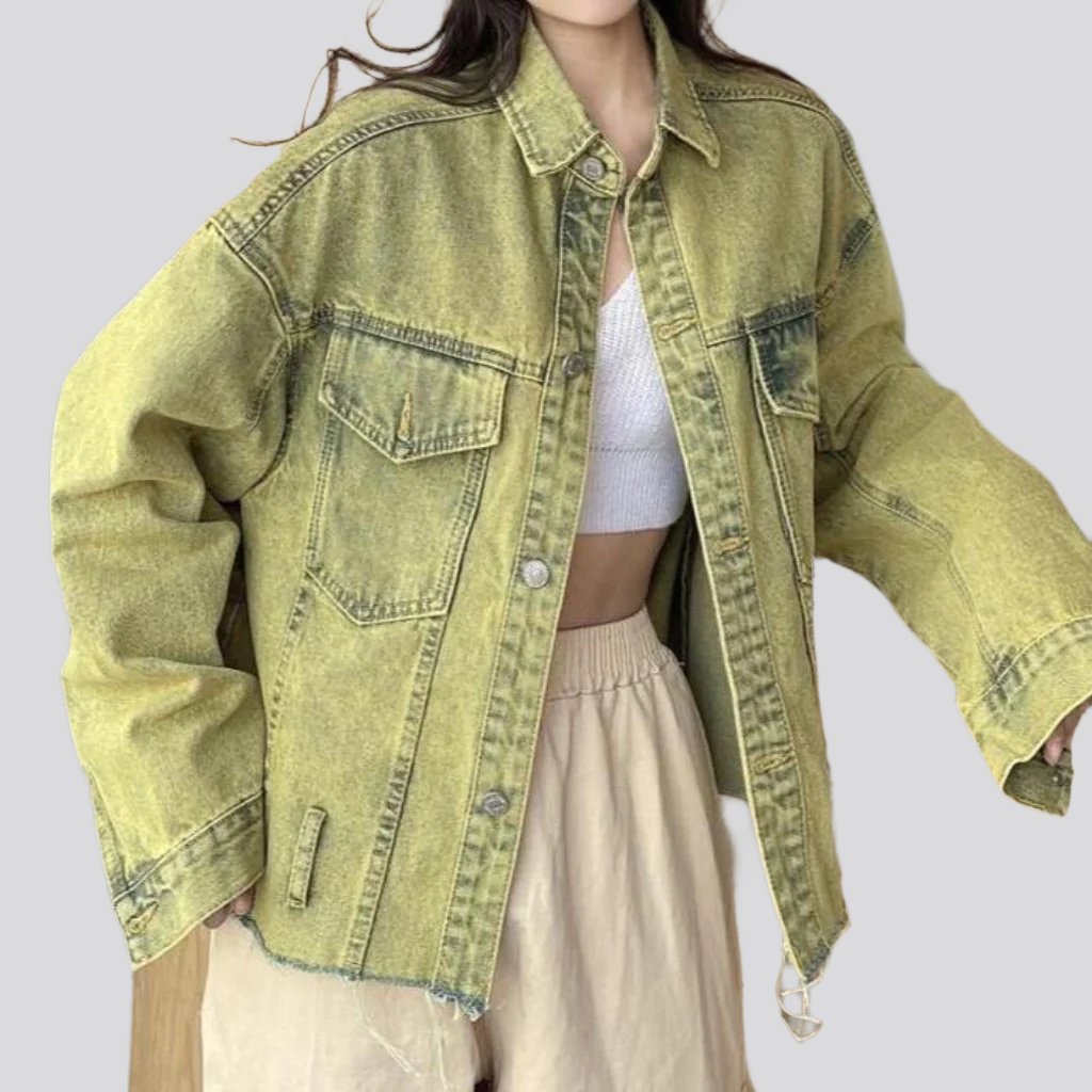 Over-dyed cropped denim jacket for women