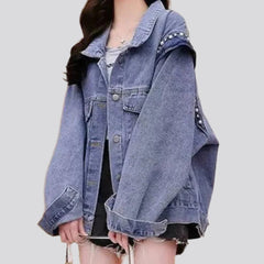 Pearl embellished shoulders denim jacket