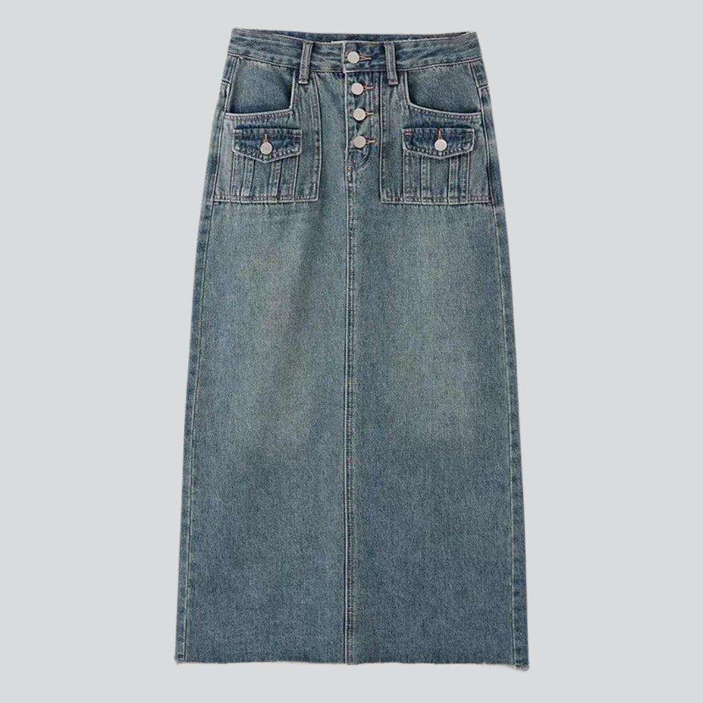 Boho chic retro denim skirt