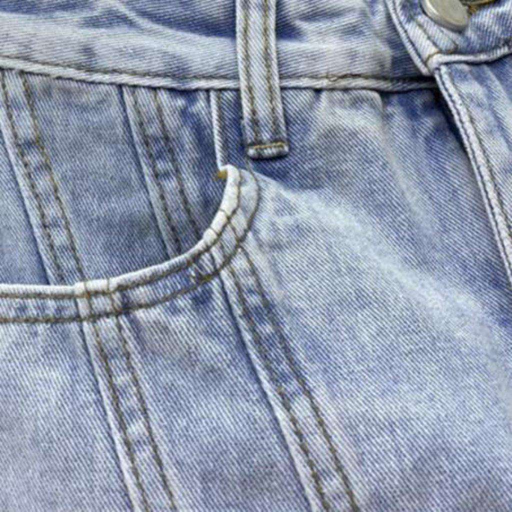 Layered light wash denim skort