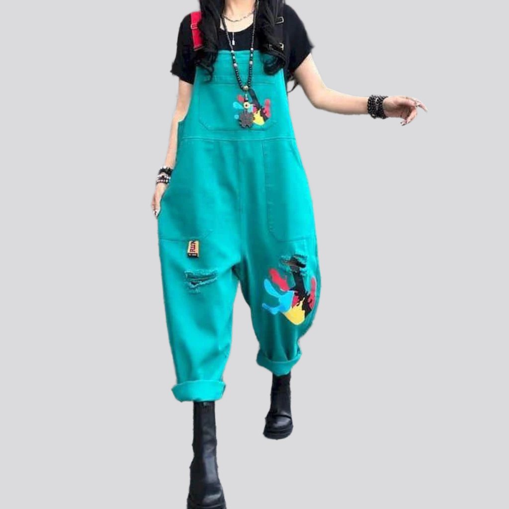 Color y2k denim jumpsuit for ladies