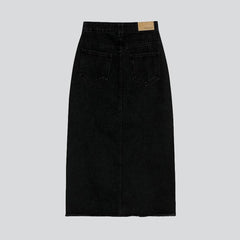 Raw hem black denim skirt