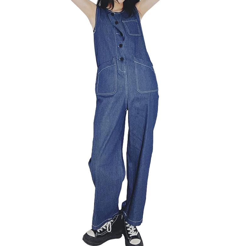 Sleeveless loose women denim overall