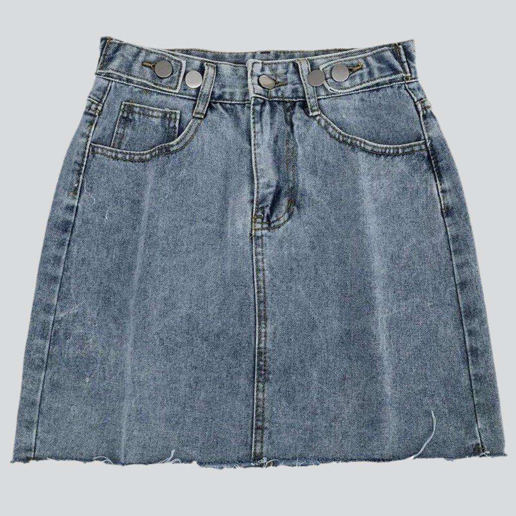 Adjustable waistband mini denim skirt