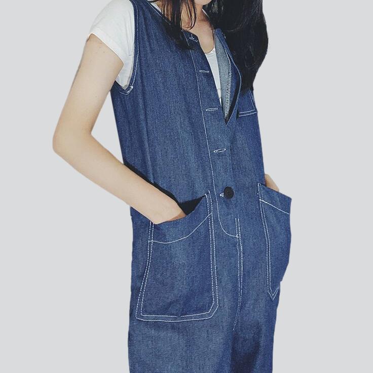 Sleeveless loose women denim overall