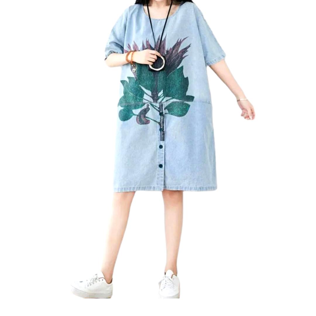 Streetwear flower print denim dress