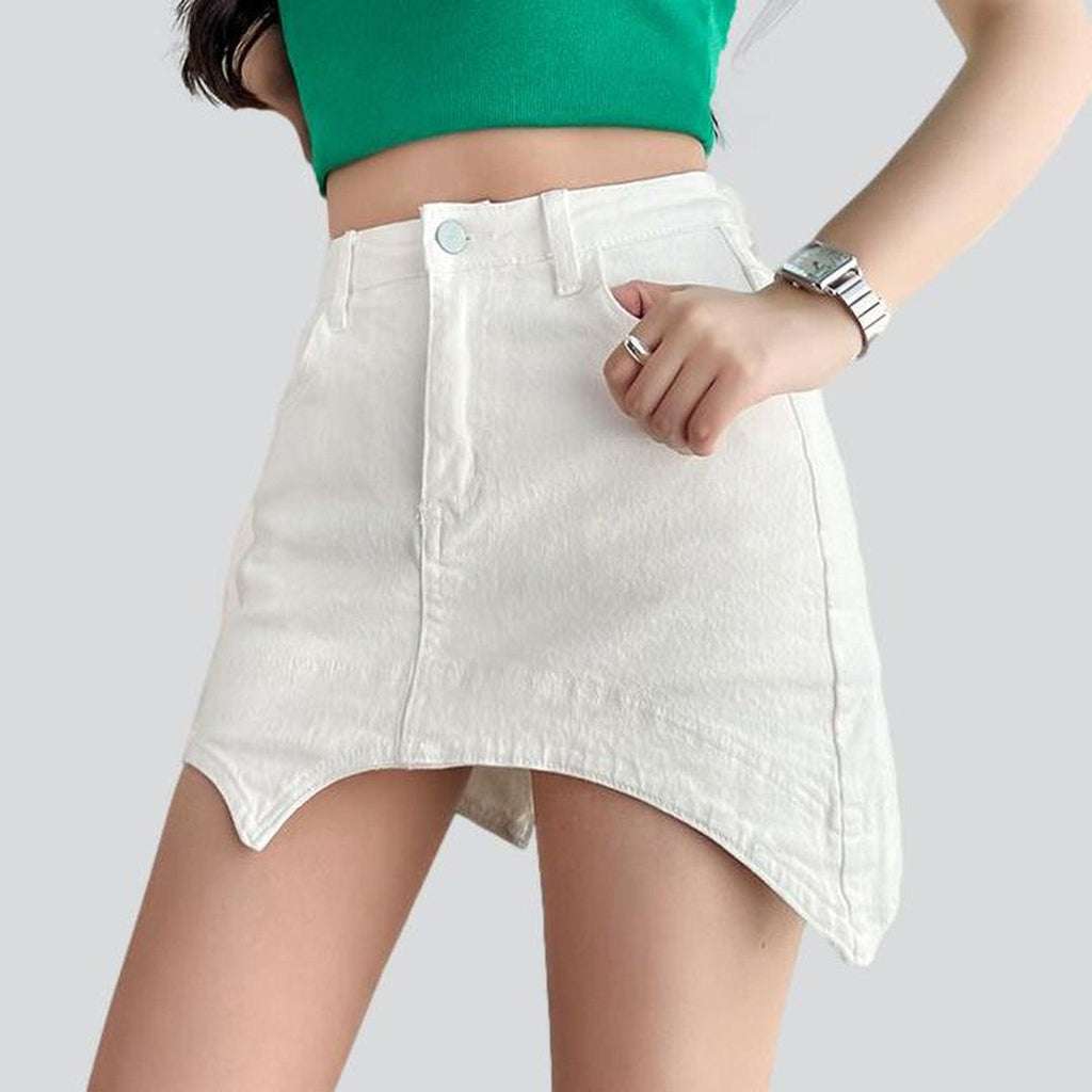 Asymmetric mini denim skort