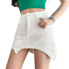 Asymmetric mini denim skort