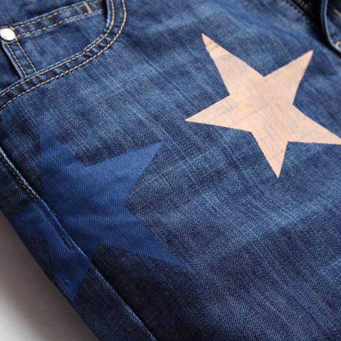 Color stars print men jeans