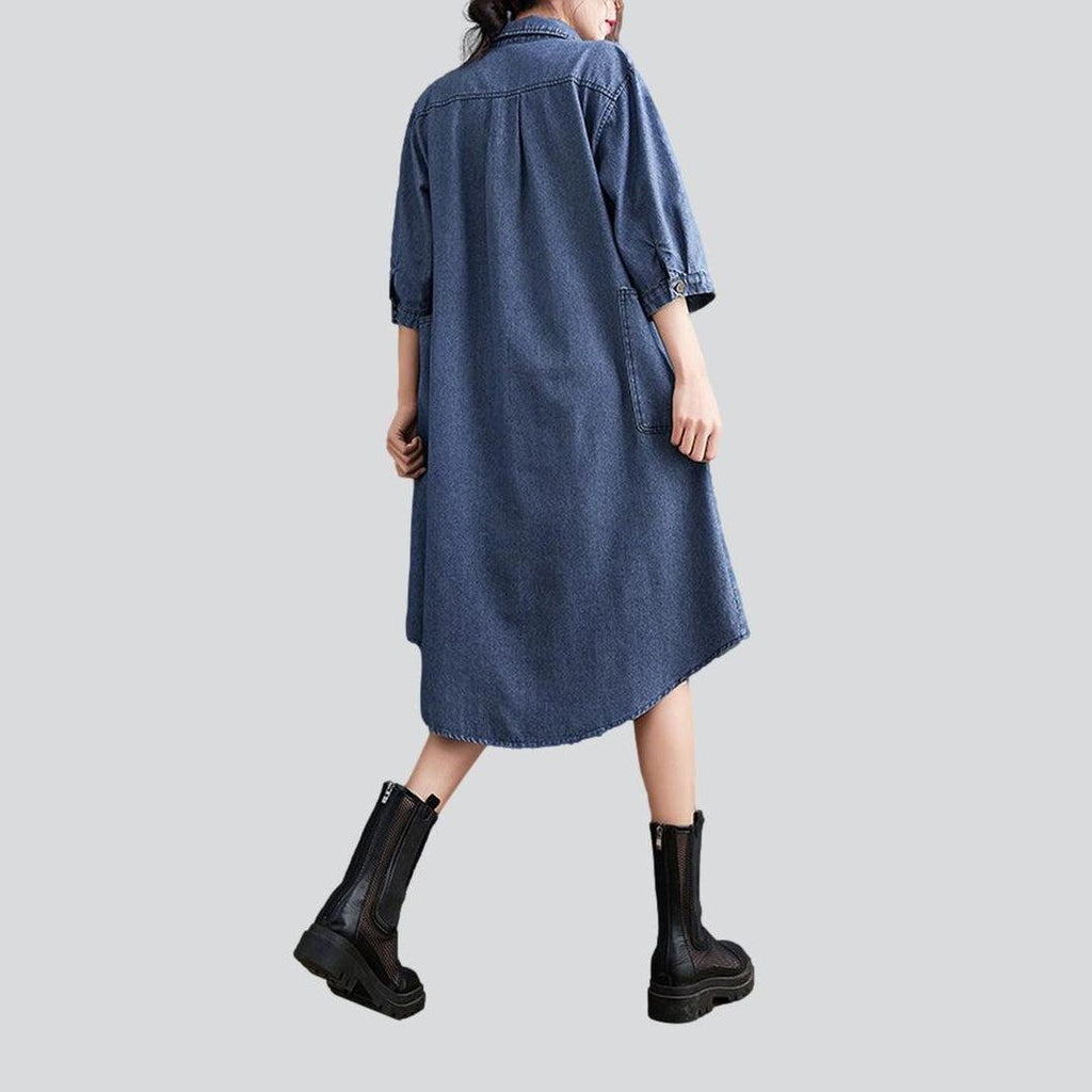 Shirt like long denim dress