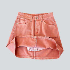 Frayed layered pink denim skirt