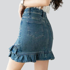 Ruffle hem mini denim skirt