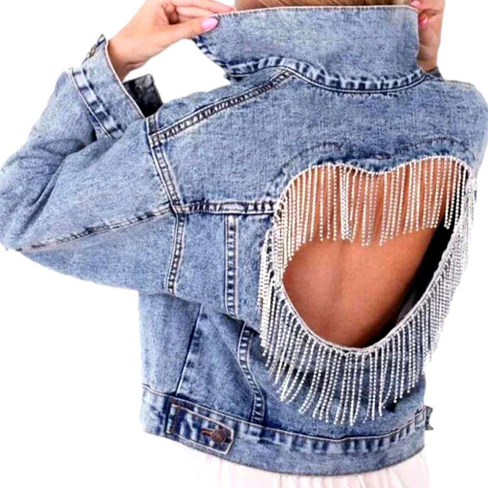 Jeansjacke mit Herzverzierung für Damen