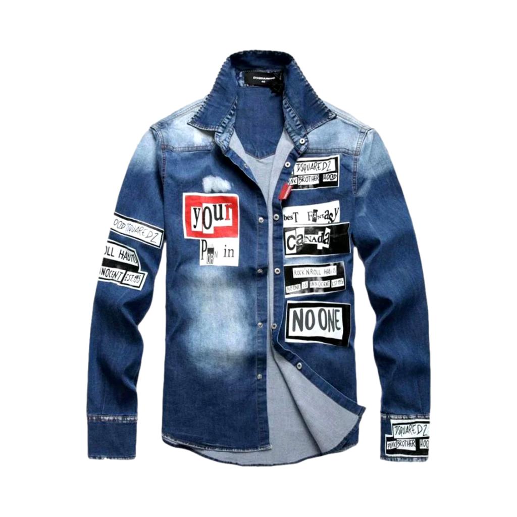 Poster print shirt-like denim jacket