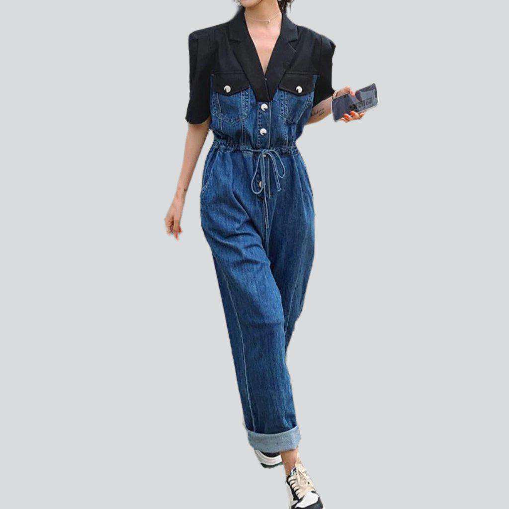 Mixed fabric women denim overall