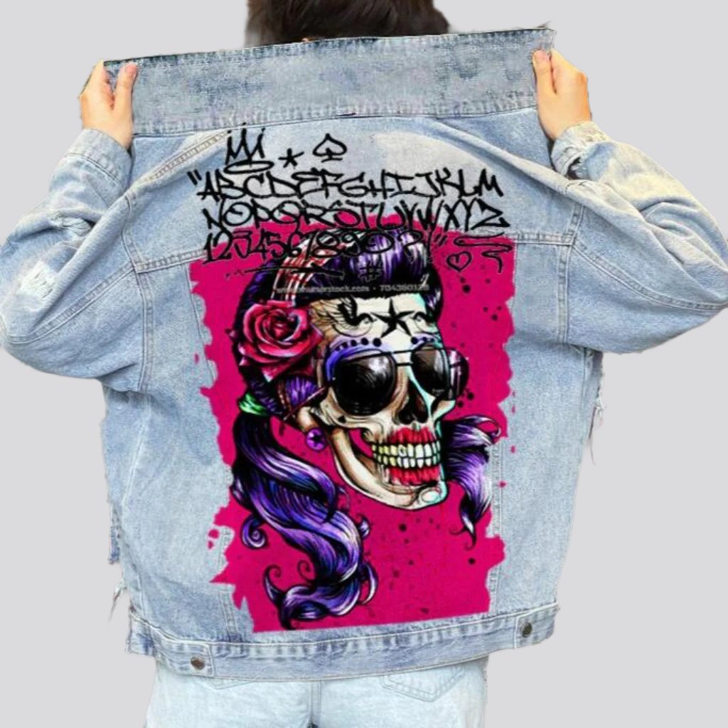 Painted skull print jeans jacket for women