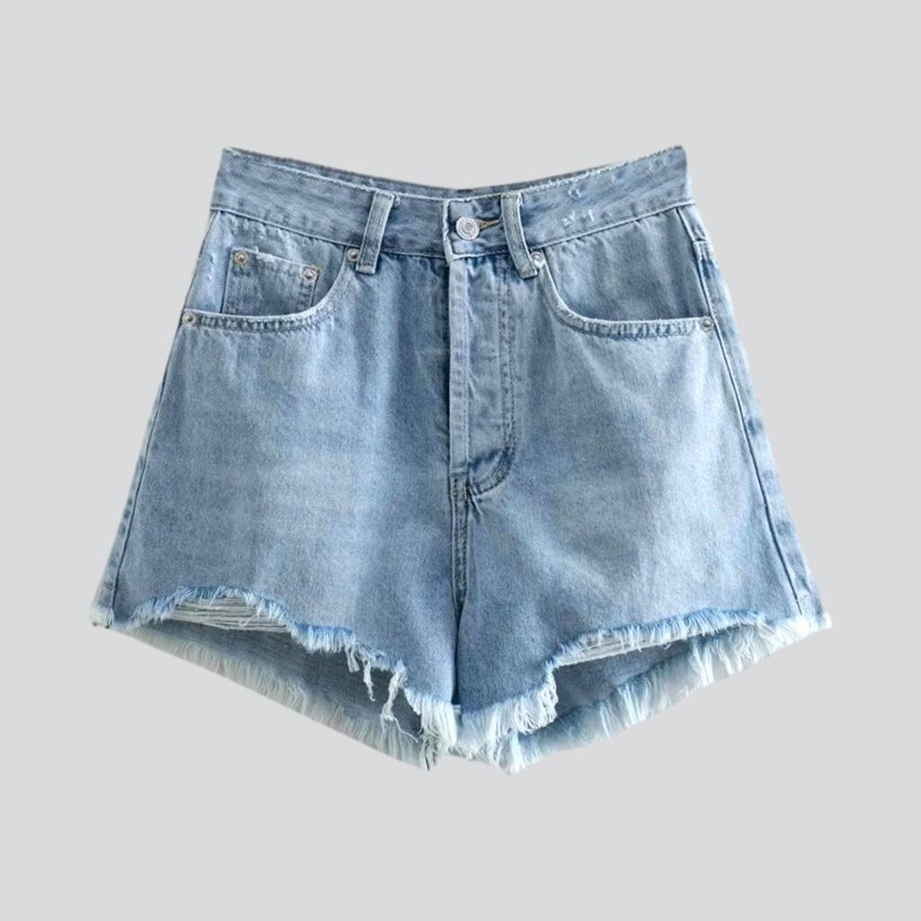 Streetwear wide distressed jeans shorts