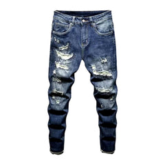 Trendy style distressed blue jeans