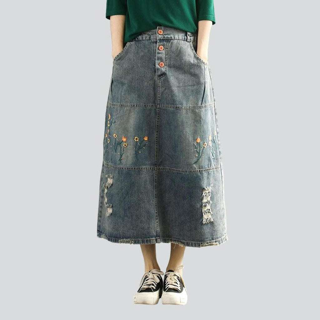 Embroidered vintage women jeans skirt