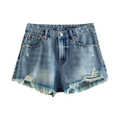 Shorts vaqueros anchos y desgastados de estilo urbano