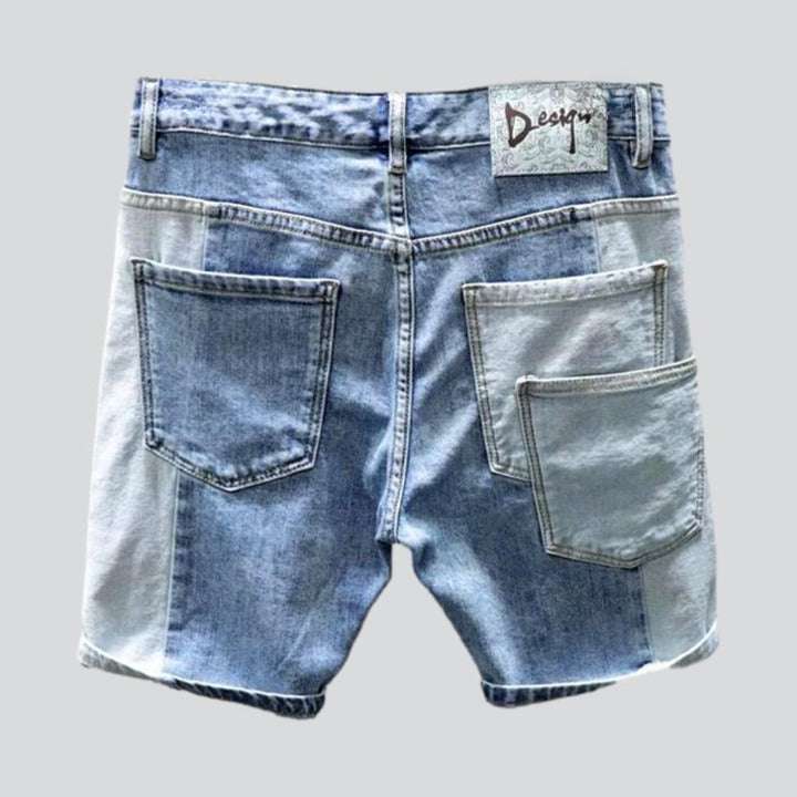 Color block ripped denim shorts