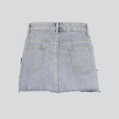 Stars embroidery mini denim skirt