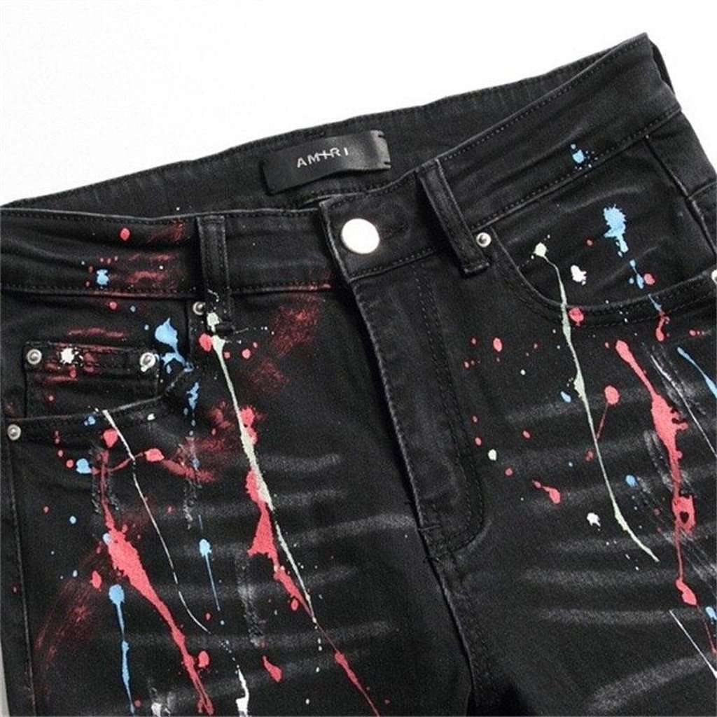 Jeans with color paint splatters