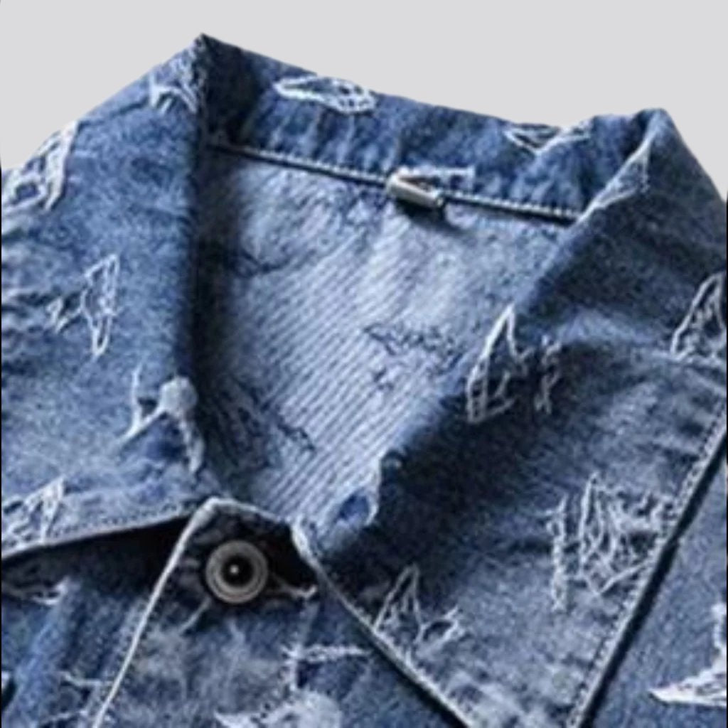 Ornament print men jean jacket