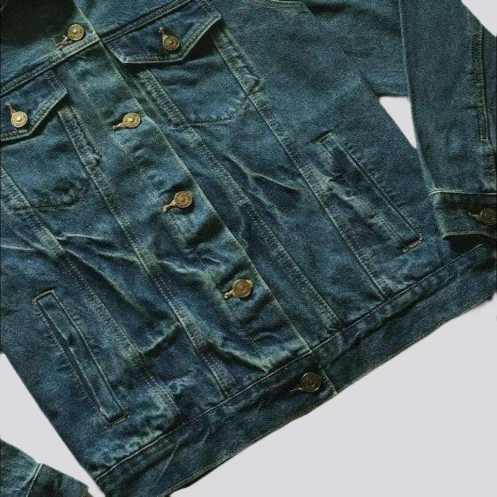 Elektrisch blaue Jeansjacke mit Stickerei