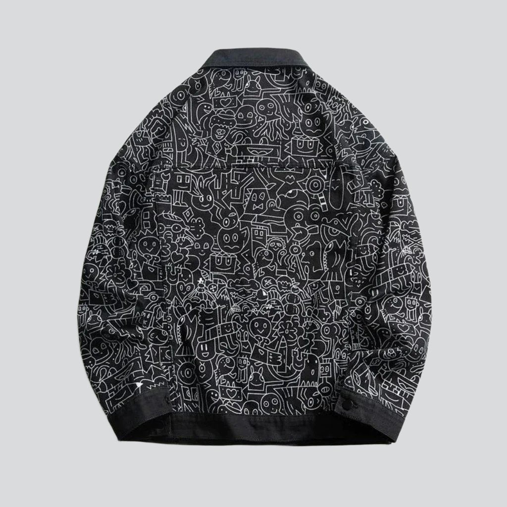 Ornament print urban denim jacket