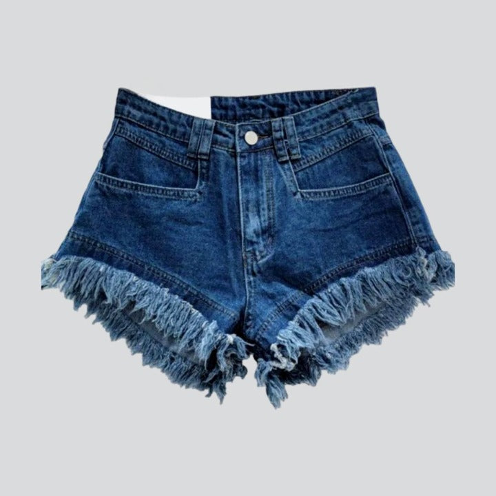 Einfarbige Distressed-Jeansshorts