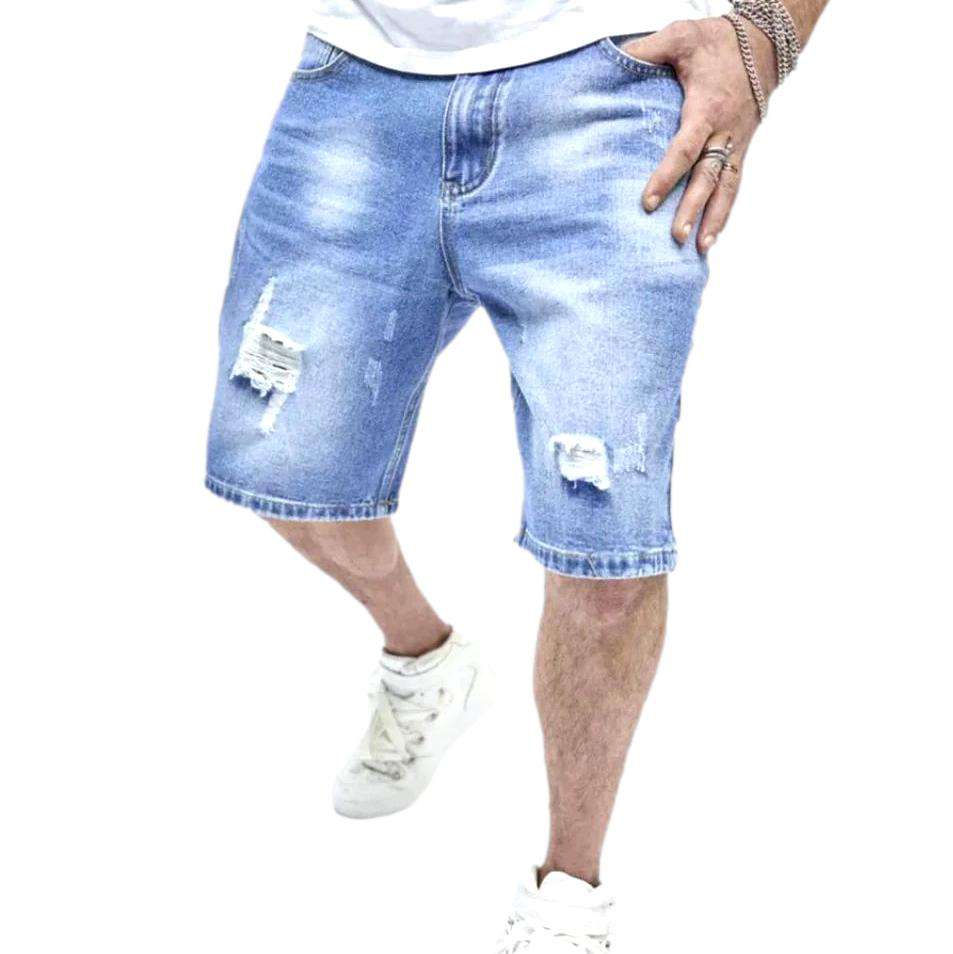 Light blue ripped denim shorts