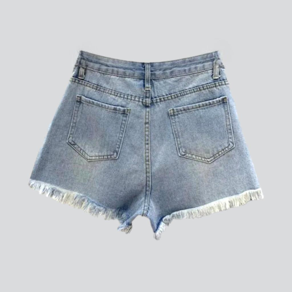 Vertical rhinestone stripes denim shorts