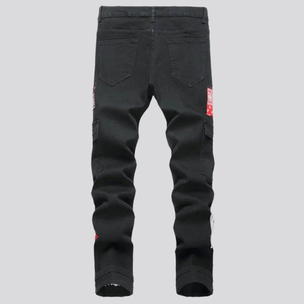 Painted men cargo-pocket jeans