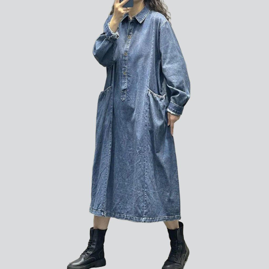 Streetwear vintage long denim dress